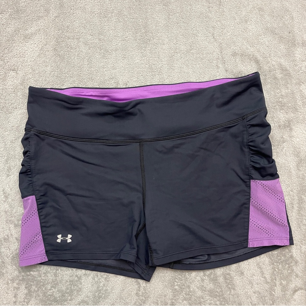Under Armour Spandex Running Shorts Black Purple Athletic Womens XL